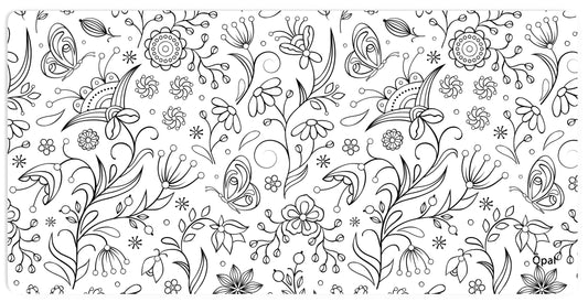 Black and White Illustrative Floral Seamless DESK PAD -WATERPROOF